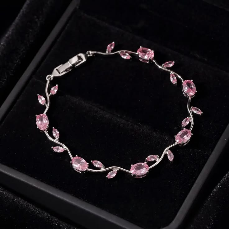 Pink silver tulip bracelet