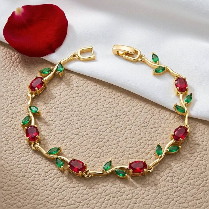 Green red - gold Tulip bracelet